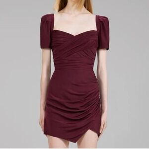 Self Portrait "Iris" Off-Shoulder Mini Dress, Burgundy/Wine, Party Holidays Sz 2